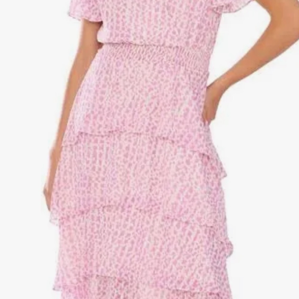 Vince Camuto Pink and White Flutter Sleeve Midi Dress